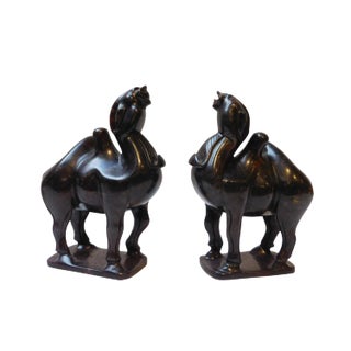 Chinese Hand Carved Stone Camel Figures - A Pair For Sale