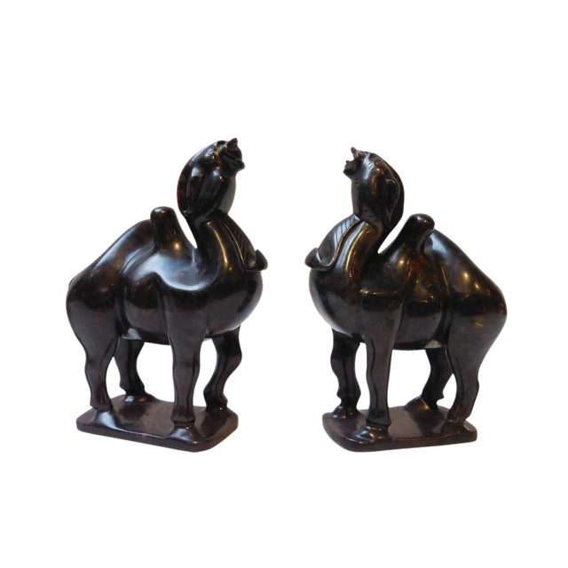 Chinese Hand Carved Stone Camel Figures - A Pair For Sale