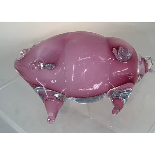 Modern Hand Blown Glass Pig Figurine, Artist Signet. For Sale - Image 3 of 8