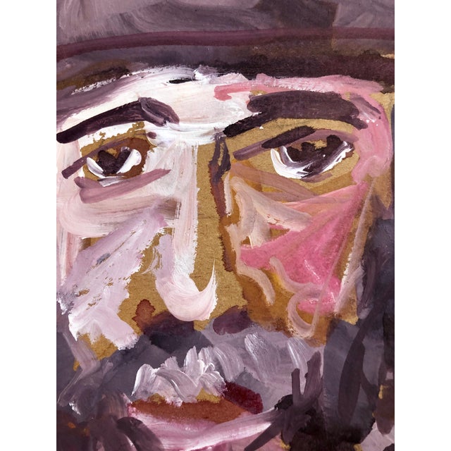Outsider Folk Art Expressionist Rabbi Israeli Painting Signed Hebrew Jewish Star For Sale - Image 4 of 6