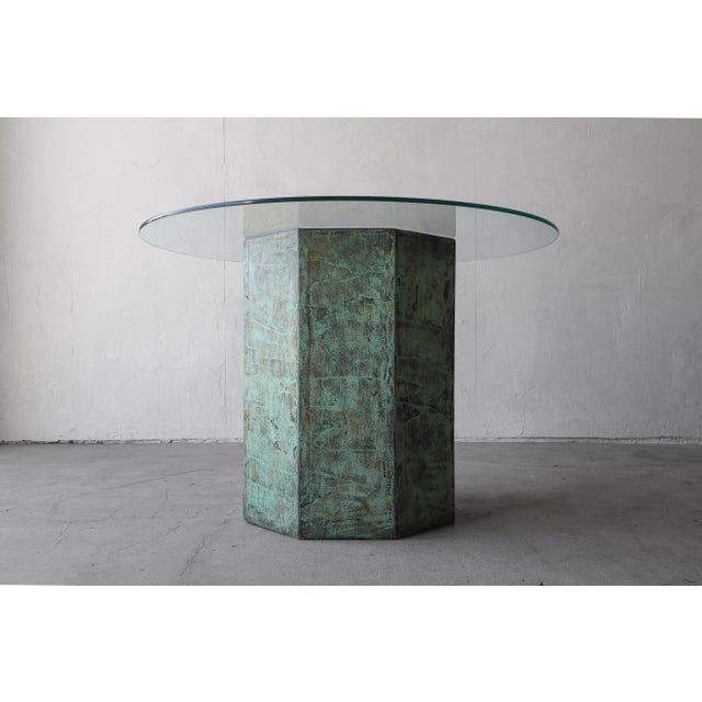 1990s Octagonal Plaster Table Base, Faux Verdigris Copper, Circa 1990s For Sale - Image 5 of 8