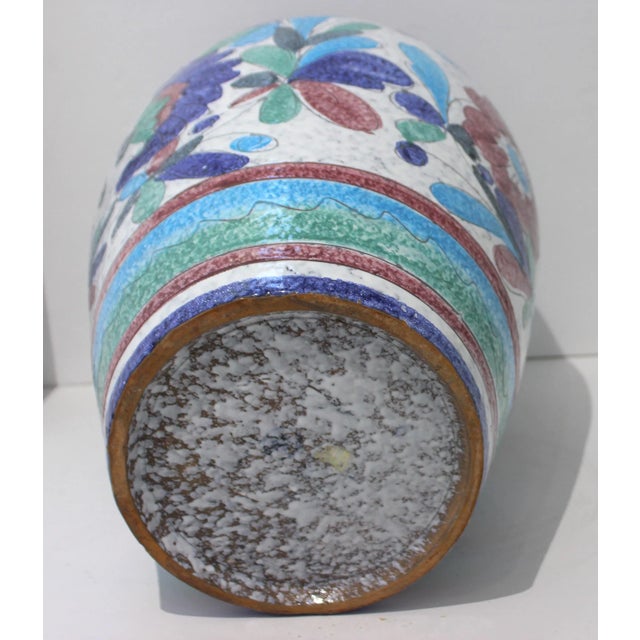 Blue 1970s Artisan Italian Terra Cotta Majolica Painted Urn For Sale - Image 8 of 10