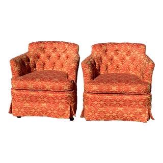 Winter Trend - Chinoiserie: Mid Century Hollywood Regency Barrel Chairs With Casters - a Pair For Sale