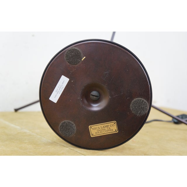 Attributed to Dirk Van Erp Mica Lamp Company 3 Light Arts & Crafts Copper Trumpet Lamp Mica Shade 23" For Sale - Image 9 of 17