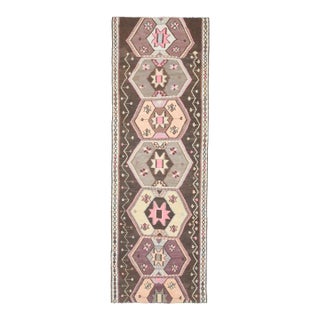 Vintage Turkish Oushak Handmade Wool Cotton Gray Runner Rug For Sale