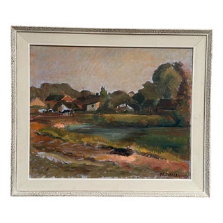 Swedish Artist, Village, 1950s, Oil on Canvas, Framed For Sale