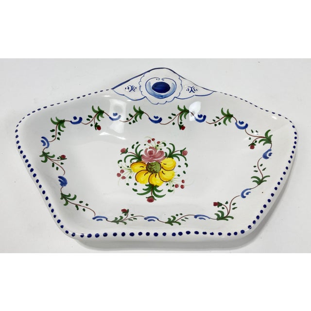Vintage Albalat Spanish ceramic dish with hand-painted floral motif. Marked Albalat pintado a mano on underside. Age wear.