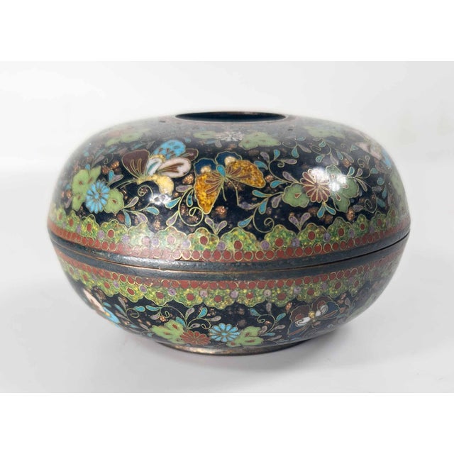 We are selling this great little Japanese cloisonne covered box or censer. This piece may have been intended for use as a...