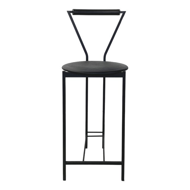 Italian Modern High Stool in Black Metal and Rubber, 1980s For Sale