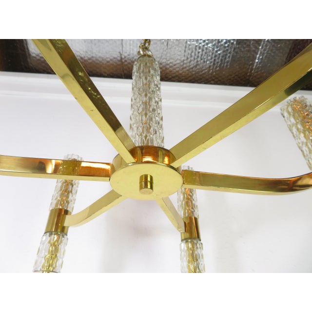 Mid-Century Modern Mid Century Brass & Glass Chandelier ~ Hanging Lamp ~ Sciolari Murano Style For Sale - Image 3 of 18