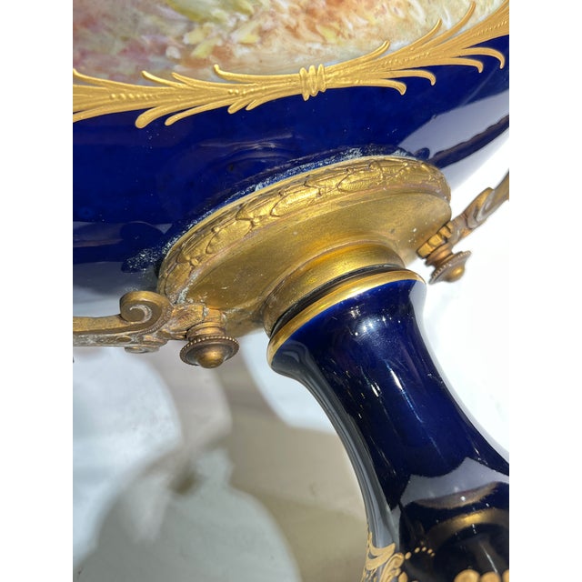 19th Century French Sevres Louis XV Style Porcelain Gilt Bronze Centerpiece Bowl For Sale - Image 9 of 15