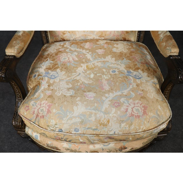 Pair of Antique French Louis XVI Style Silk Upholstered Armchairs For Sale - Image 9 of 12