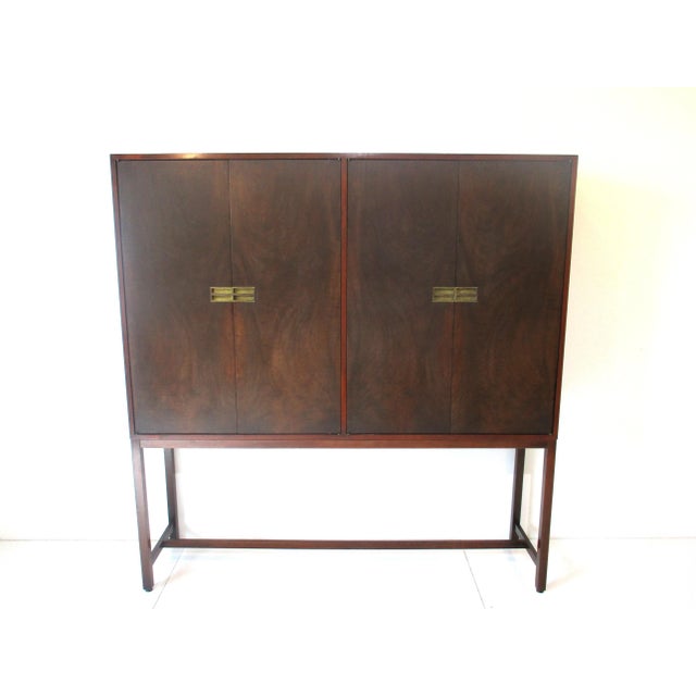 Baker Styled Burl Wood 2 Pc. Mid Century Cabinet / Server For Sale - Image 12 of 13