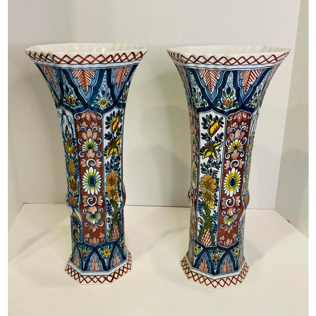 1900s Boch Delft Pair of Vases and a Ginger Jar - 3 Piece Set For Sale - Image 11 of 13