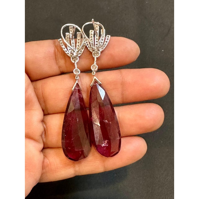 56 Carat Natural Pink Tourmaline & Diamond Cocktail Earring, 18 Karat White Gold For Sale - Image 11 of 18