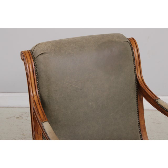 1980s French Louis XVI Carved Leather Arm Chair For Sale - Image 5 of 17