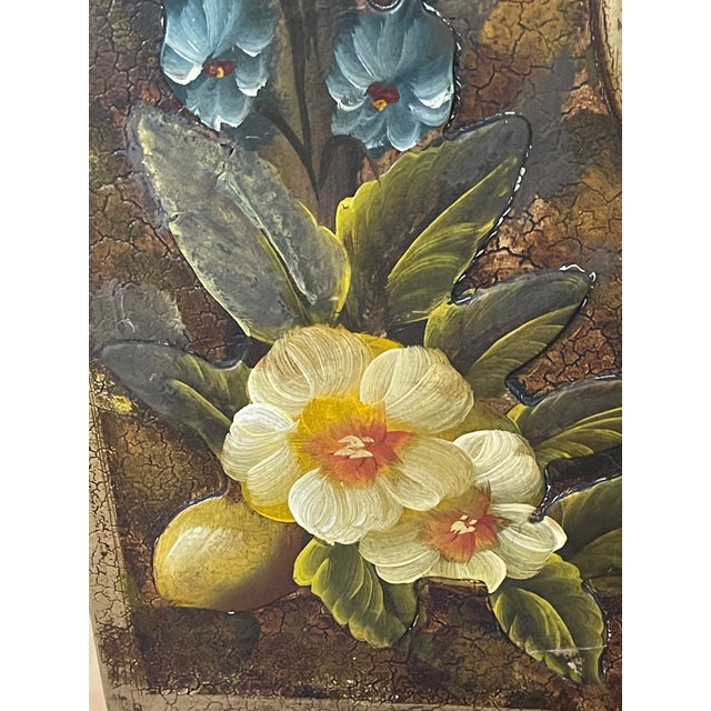 1950s Gorgeous 20 Th C Italian Handpainted Mirror With Fleur De Lis Fruits Floweers For Sale - Image 5 of 10