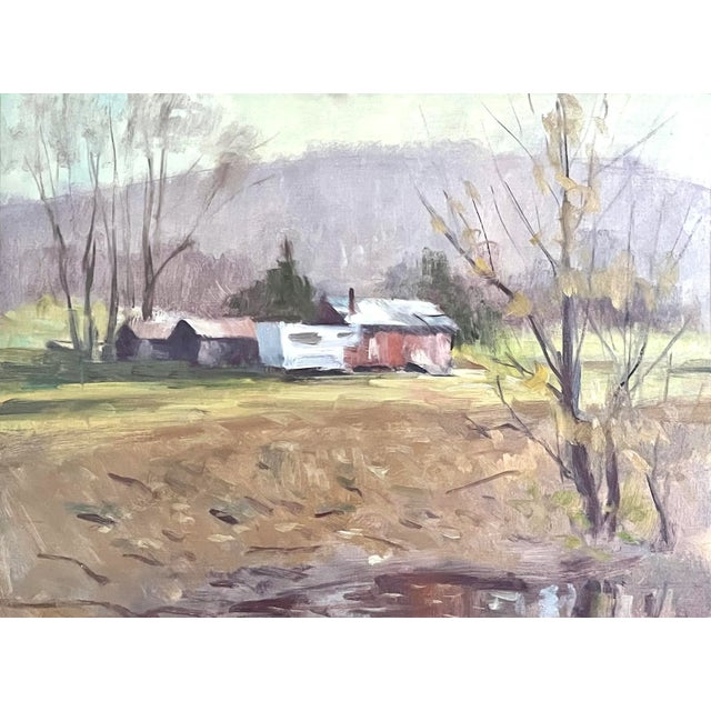 Vintage American impressionist Landscape oil painting of a Vermont Homestead by Harry Barton oil on 12 x 16" panel signed...