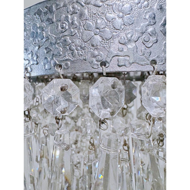 1940s Vintage Tier Crystal Spear Chandelier With Hammered Chrome Crown For Sale - Image 5 of 9