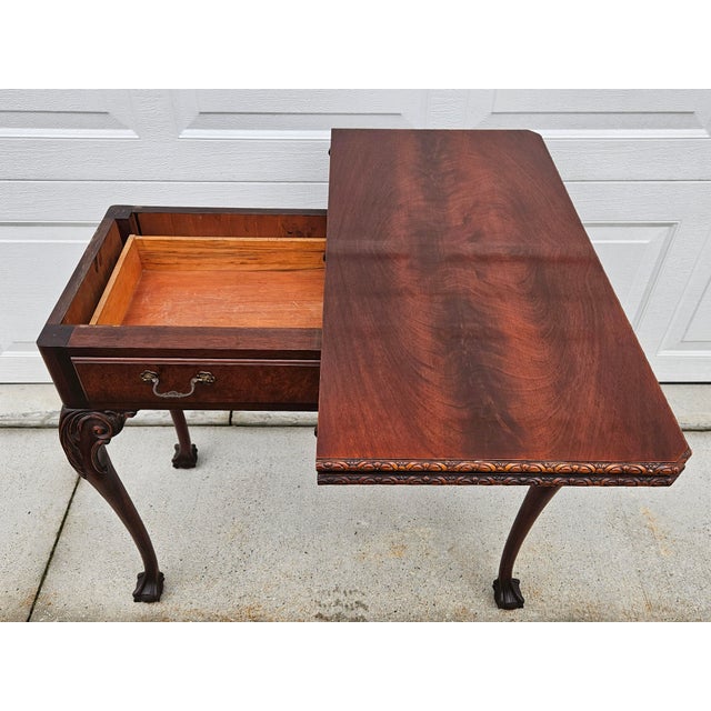 Imperial Furniture, Grand Rapids Square Ball and Claw Crotch Mahogany Flip Top Console Game Table For Sale - Image 4 of 17