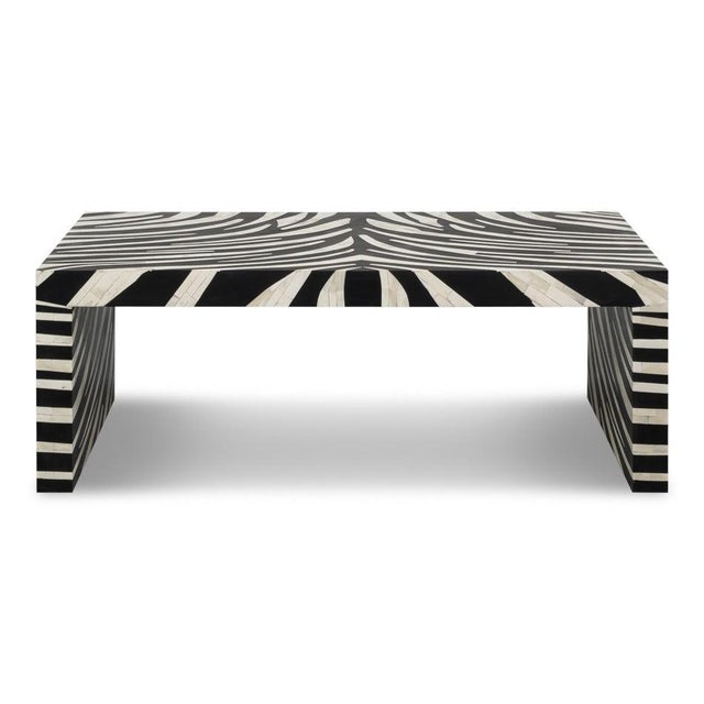 Indian Zebra Striped Bone Inlay Coffee Table with Waterfall Ends For Sale - Image 3 of 13