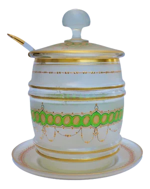 Bohemian Enameled Gold Edge Glass Punch Bowl, Set of 4