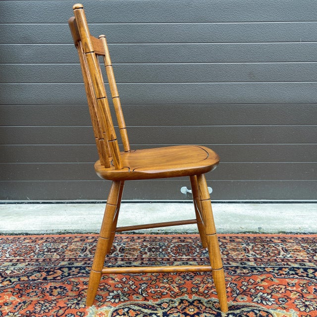 Vintage L. Hitchcock Rustic Traditional Oak Cane Cut Windsor Stonington Chair For Sale - Image 10 of 12