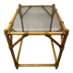 1950’s Rattan Glass Top Side Table