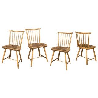 WKS Dining Chairs with Wickerwork Seats by Arno Lambrecht for Wk Möbel, Germany, 1950s, Set of 4 For Sale