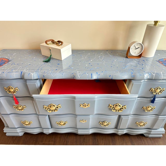 1970s Large Blue Gray Double Dresser – Contemporary Glam Style For Sale - Image 13 of 14