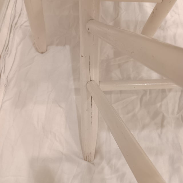 Vintage Wood Ladder Back Child's Accent Chair With Light Grey Upholstered Seat. Set of 4 For Sale - Image 10 of 12