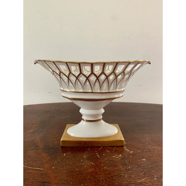 Gold Reticulated Regency White Porcelain and Gold Gilt Basket Compote For Sale - Image 8 of 10