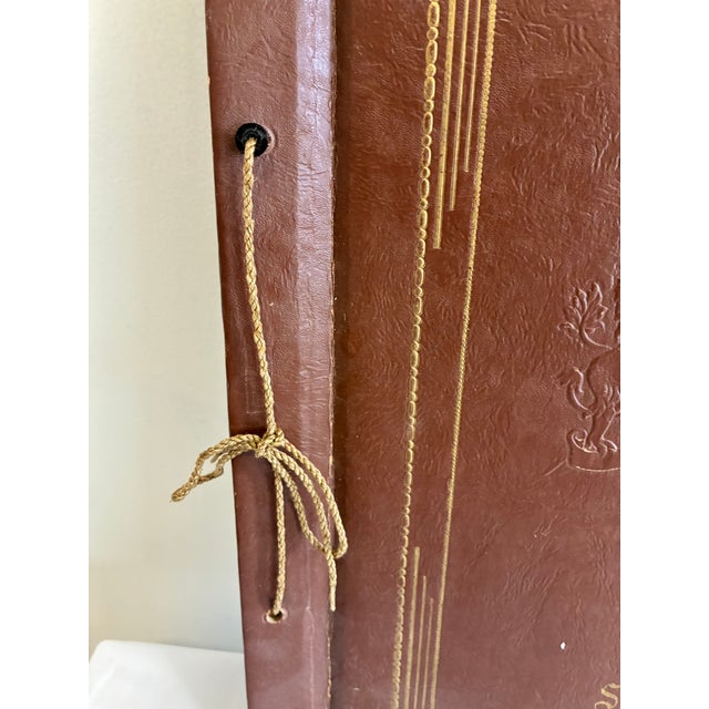 Brown Vintage Embossed Leather Scrapbook Album With Crest and Gold Detailing For Sale - Image 8 of 14