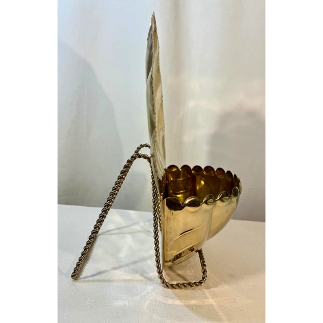 Hollywood Regency Vintage Hollywood Regency Polished Brass Hand Hammered Repousse Shell Wall Pocket For Sale - Image 3 of 9