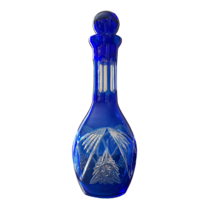 Mid 20th Century Bohemian Blue Cut Glass Wine Decanter