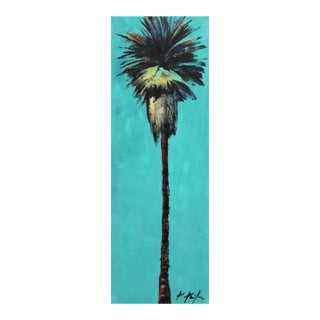 Aqua Alive - Tall Skinny Palm Tree Landscape Painting on Canvas - Original Artwork by Kathleen Keifer For Sale