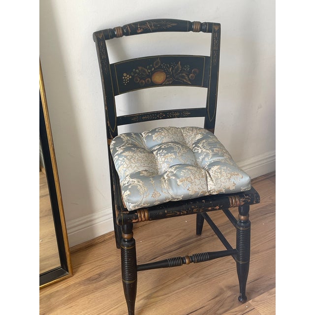 1900 - 1909 Antique American Painted Side Chair With Cane and Silk Cushion For Sale - Image 5 of 8