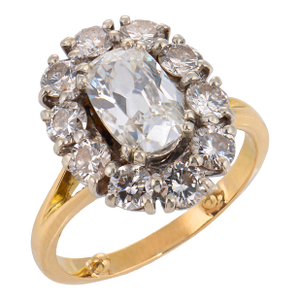 Mid Century Gia 1.01 Carat Old Mine Cut Diamond 18k Gold Cluster Ring, Size 12.5