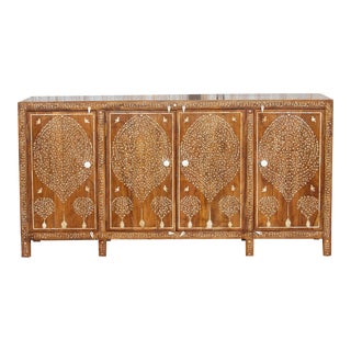 1990s Light Walnut Tree of Life Inlay Sideboard For Sale