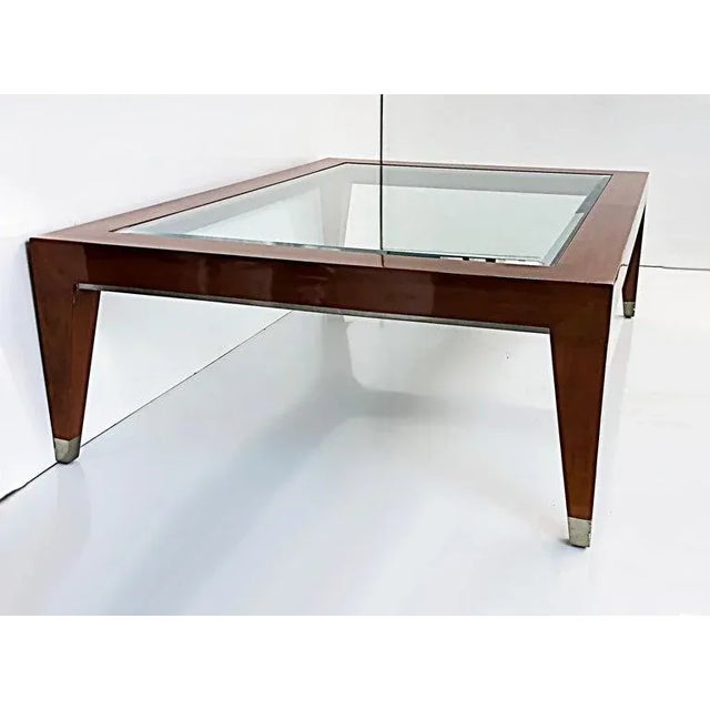 Vintage Enrique Garcel Mahogany Coffee Table with Inset Beveled Glass Top Offered for sale is a mahogany coffee table with...