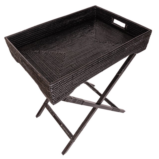 Boho Chic Artifacts Rattan Butler Tray/Table For Sale - Image 3 of 3
