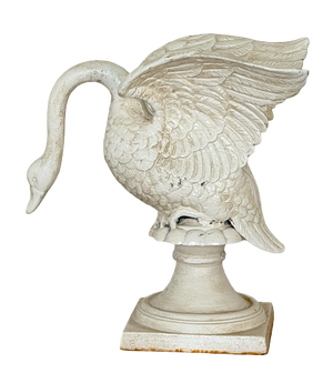 Cast Iron Swan Garden Ornaments with Antique White Finish, 1920-1950