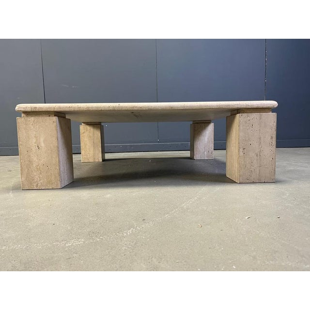 Vintage Square Travertine Coffee Table, Italy, 1970s For Sale - Image 4 of 11