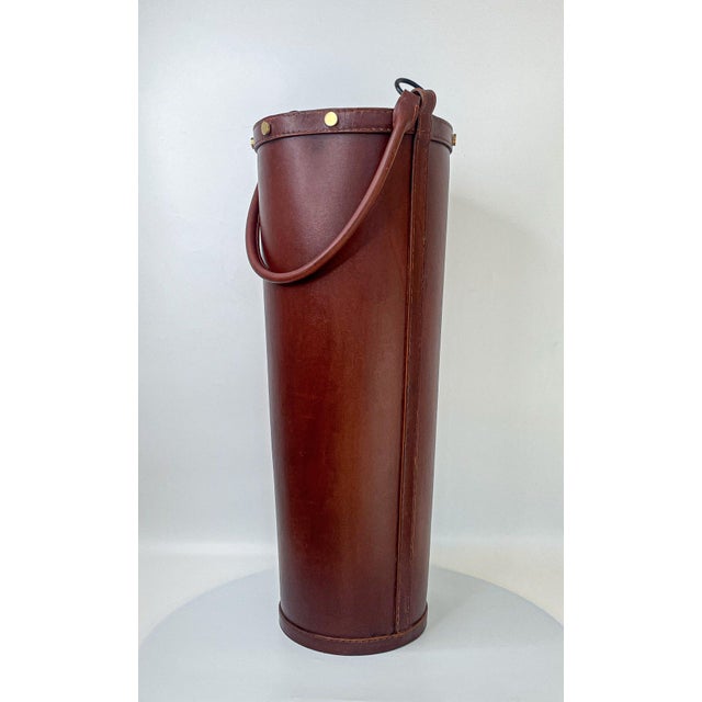 Mid 20th Century Mid 20th Century French Leather Umbrella Stand in the Style of Jacques Adnet For Sale - Image 5 of 9