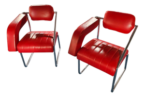 Red Leather Chairs by Eileen Gray for Alivar, Set of 2