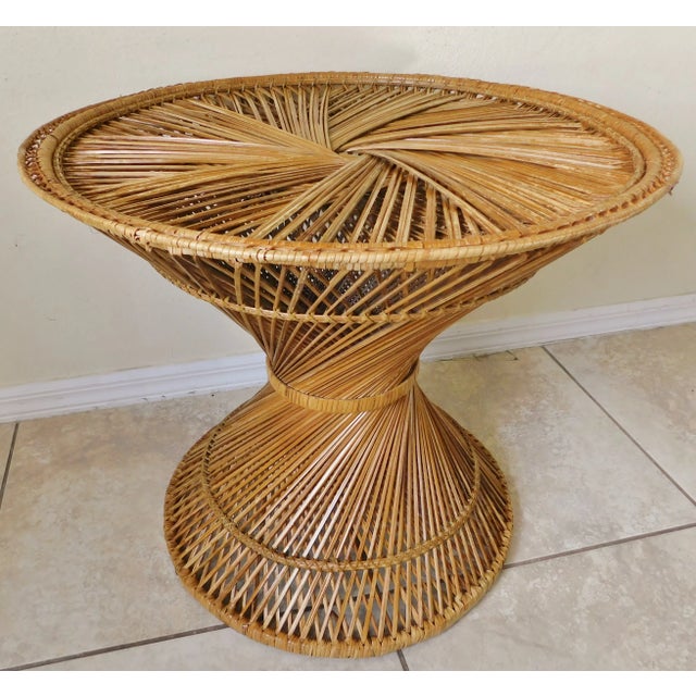 Vintage Mid Century Modern Round Hourglass Woven Rattan Wicker Twisted Table For Sale - Image 11 of 11