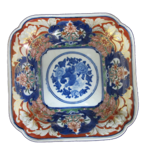 Japanese Small Imari Ornate Gilt Flower Porcelain Square Bowl With Scalloped Rim