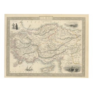 Antique Asia Minor Map from Tallis with Rhodes and Olympus Vignettes, 1851 For Sale