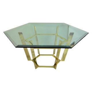 Hexagonal Brass & Glass Coffee Table For Sale