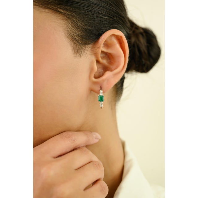 1.49 CTS Natural Emerald Earrings With Round Diamonds by VRJewels in 14k Gold- A Pair For Sale In New York - Image 6 of 13